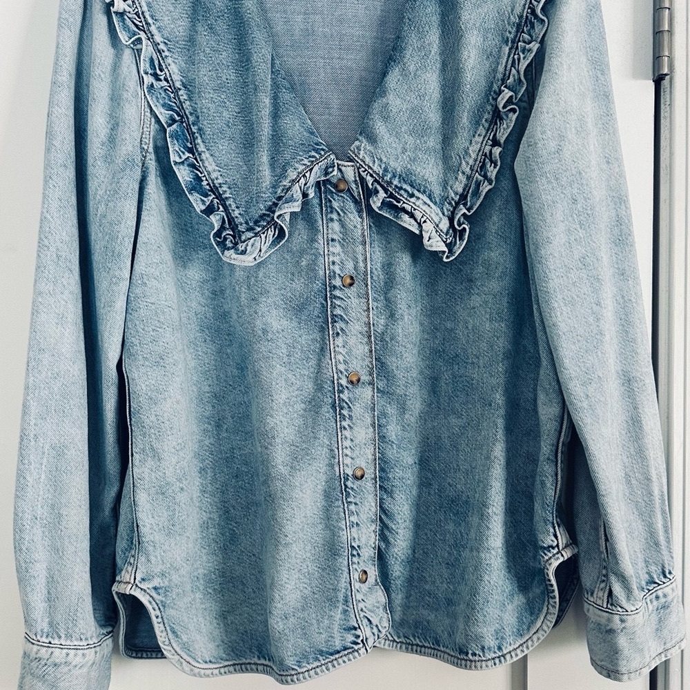Ganni Denim Ruffle Collar Women's Top size med